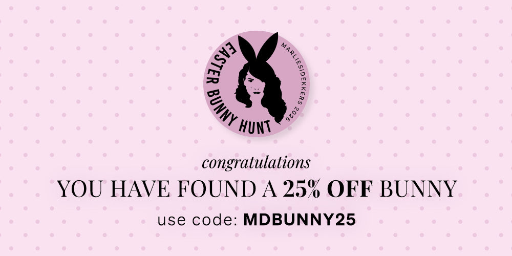 Promotional banner with a 25% off discount code: MDBUNNY25 on a pink background