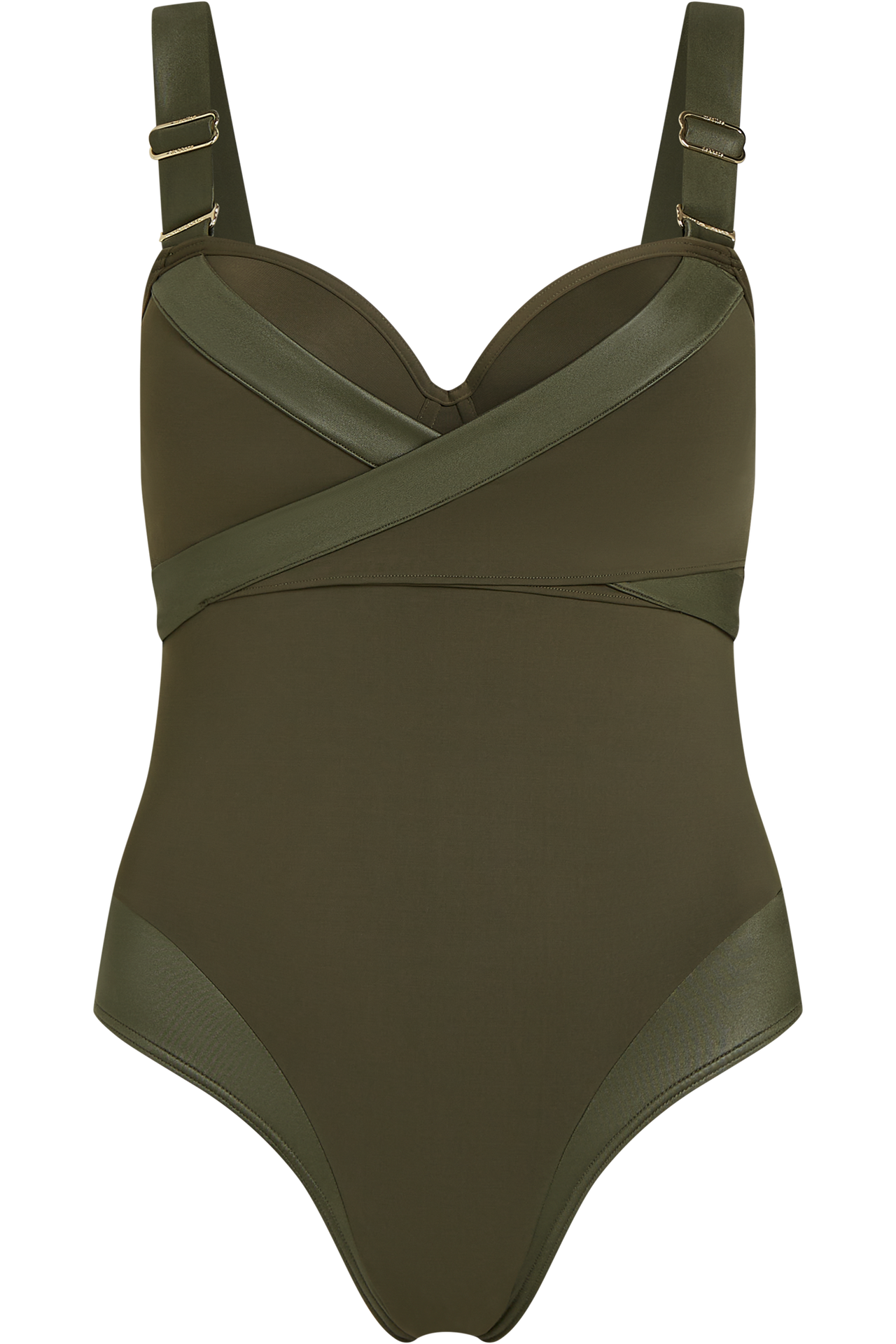 Cache coeur plunge balcony bathing suit seaweed green