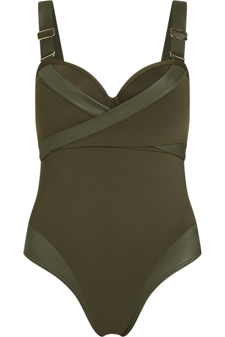 Cache coeur plunge balcony bathing suit seaweed green