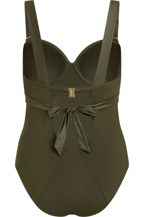 Cache coeur plunge balcony bathing suit seaweed green