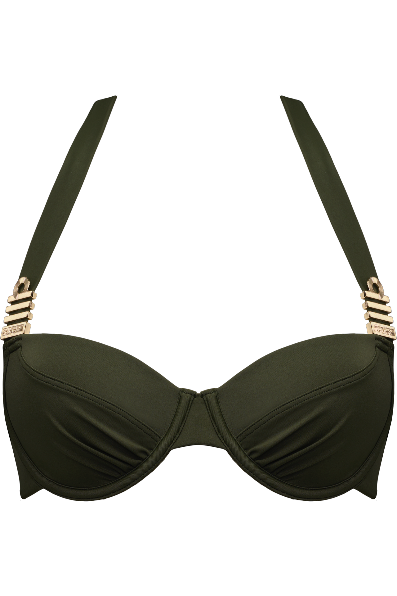 Royal navy plunge balcony bikini top seaweed green
