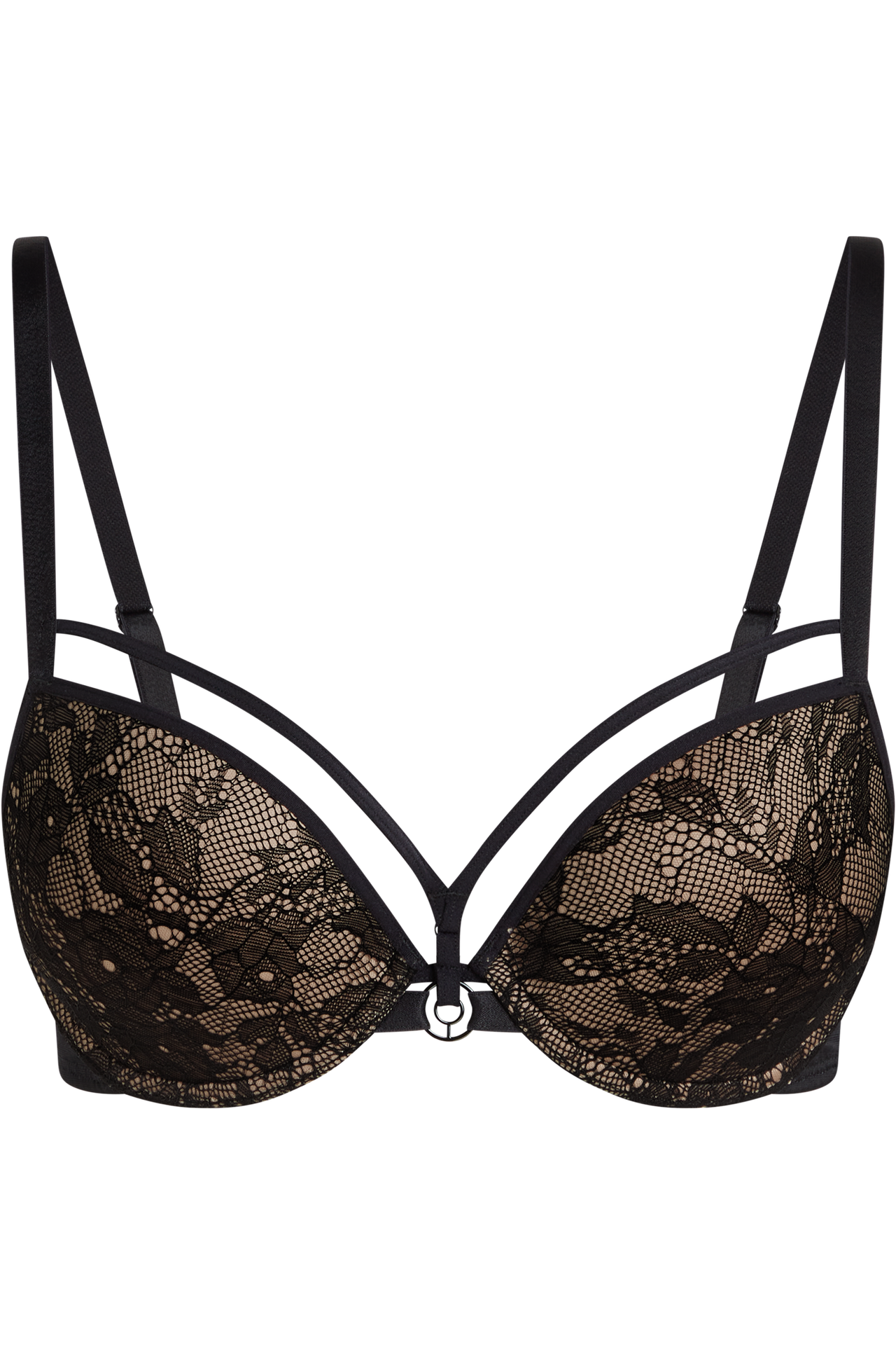 Space odyssey push up bra black lace and sand