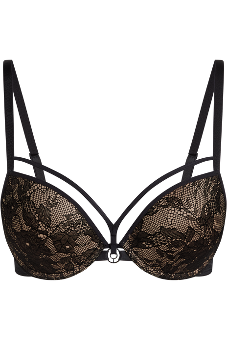 Space odyssey push up bra black lace and sand