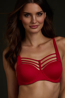 Leading strings plunge balcony bra red