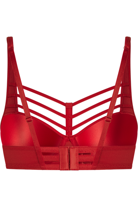 Leading strings plunge balcony bra red