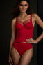 Leading strings plunge balcony corset red