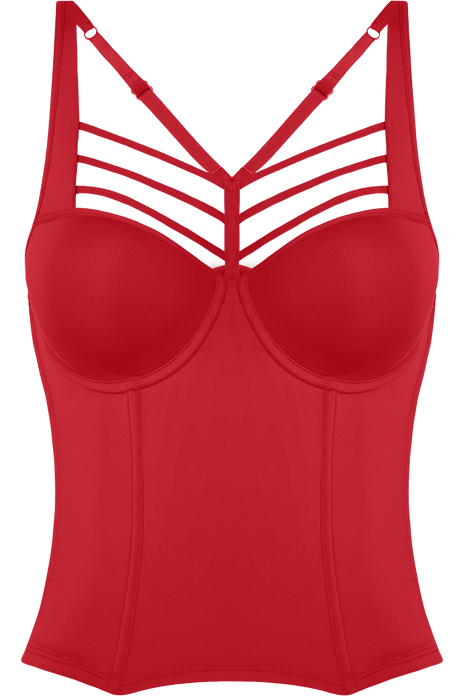 Leading strings plunge balcony corset red