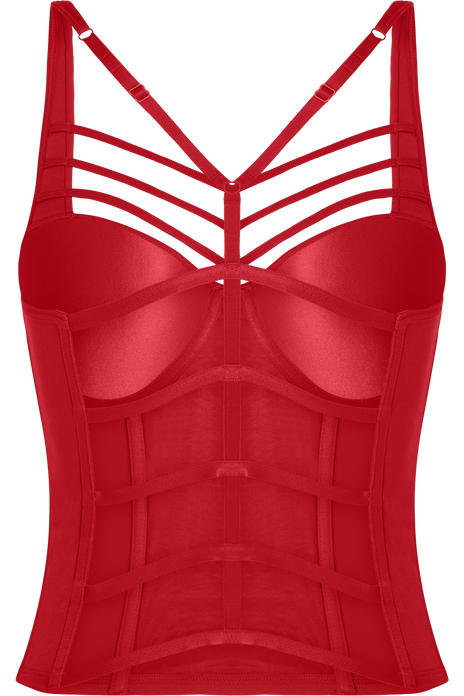 Leading strings plunge balcony corset red