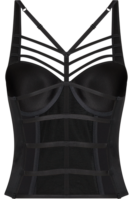 Leading strings plunge balcony corset black