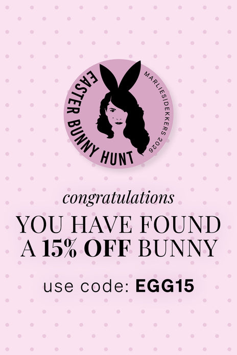 Promotional image for PDP for a 15% off Easter Bunny Hunt with a logo and text on a pink polka dot background.