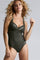 Cache coeur plunge balcony bathing suit seaweed green