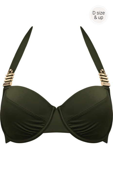 Royal navy plunge balcony bikini top seaweed green