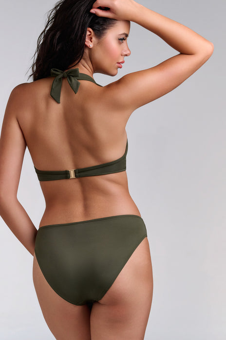 Royal navy plunge balcony bikini top seaweed green