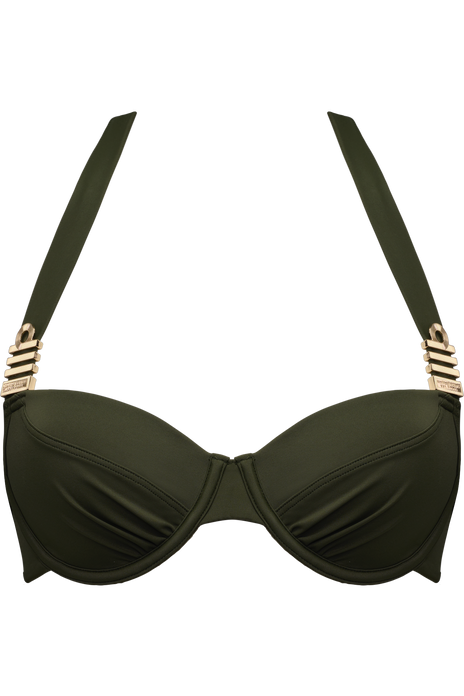 Royal navy plunge balcony bikini top seaweed green