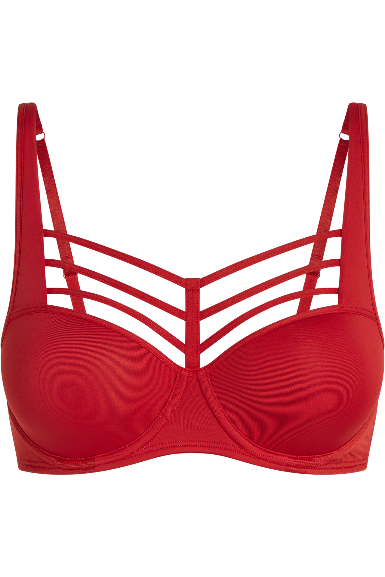 Leading strings plunge balcony bra red