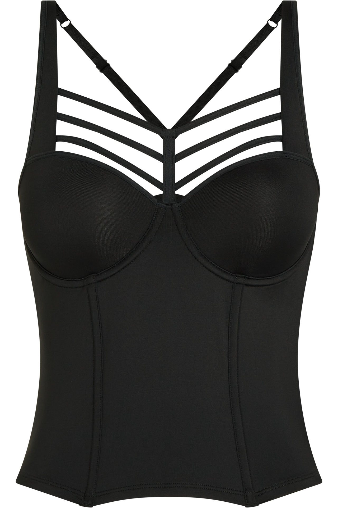 Leading strings plunge balcony corset black