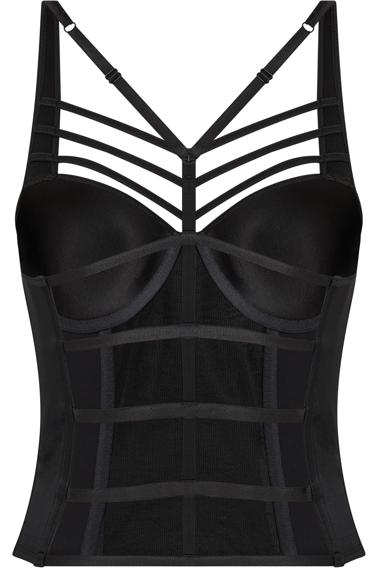Leading strings plunge balcony corset black