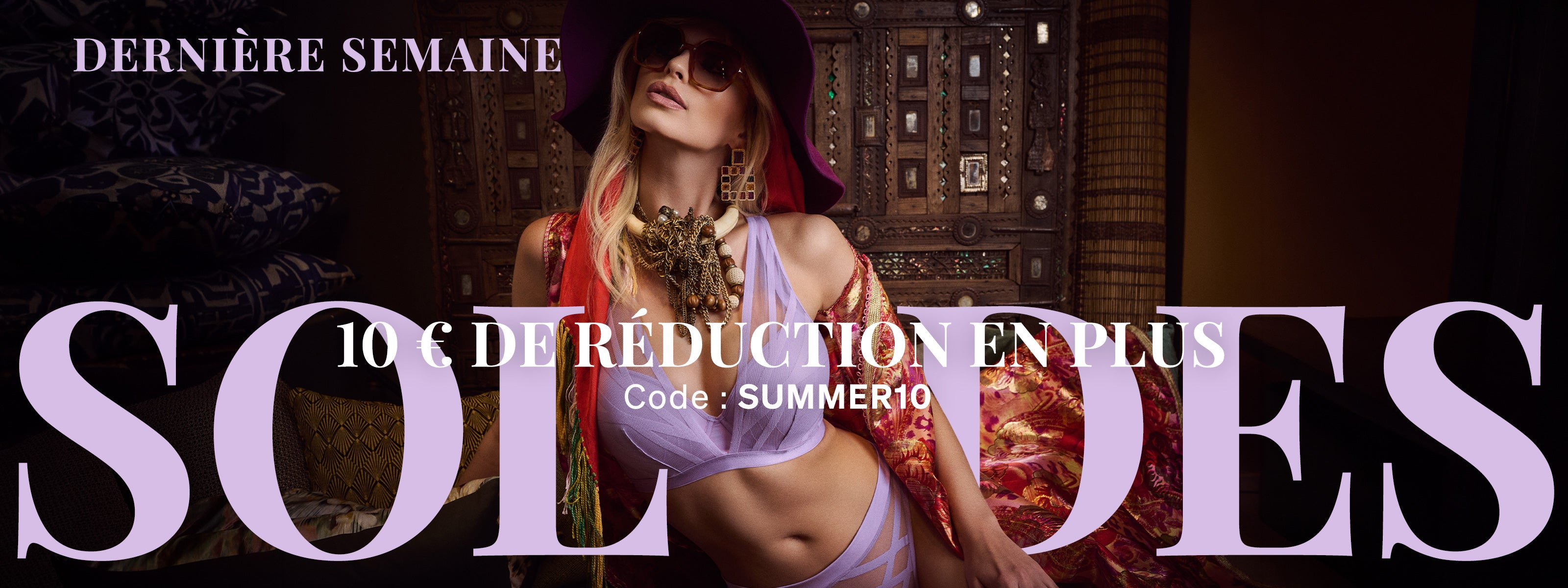 Final week of sale banner with model wearing the Illusionist lilac lush lingerie set 