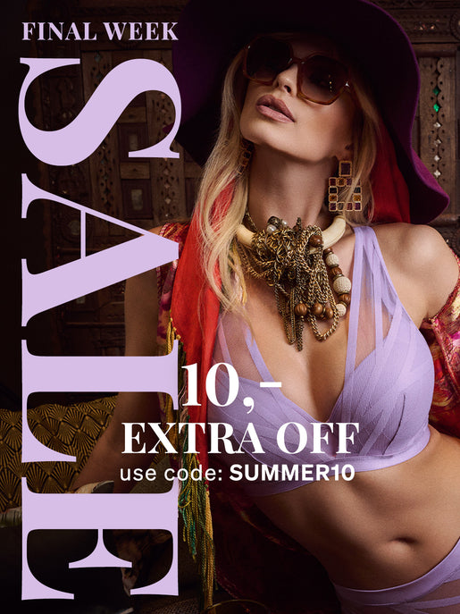 Final week of sale banner with model wearing the Illusionist lilac lush lingerie set 