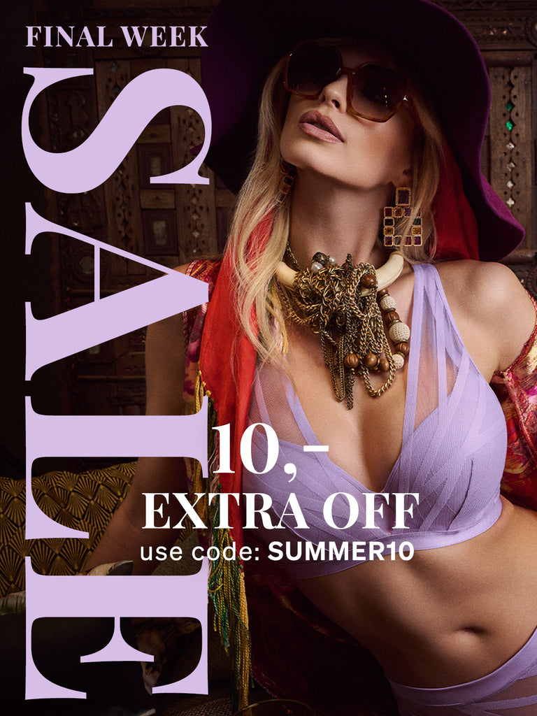 Final week of sale banner with model wearing the Illusionist lilac lush lingerie set 
