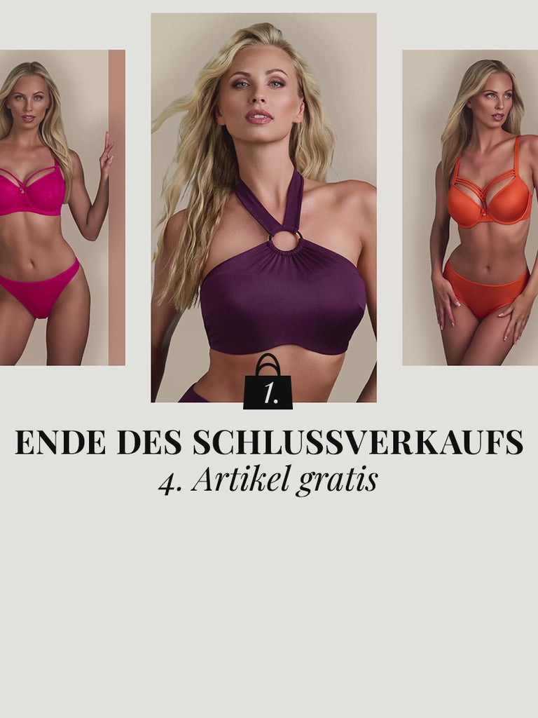 End of sale banner with multiple models wearing the lingerie & swimwear sets of marlies dekkers in pink, purple and orange