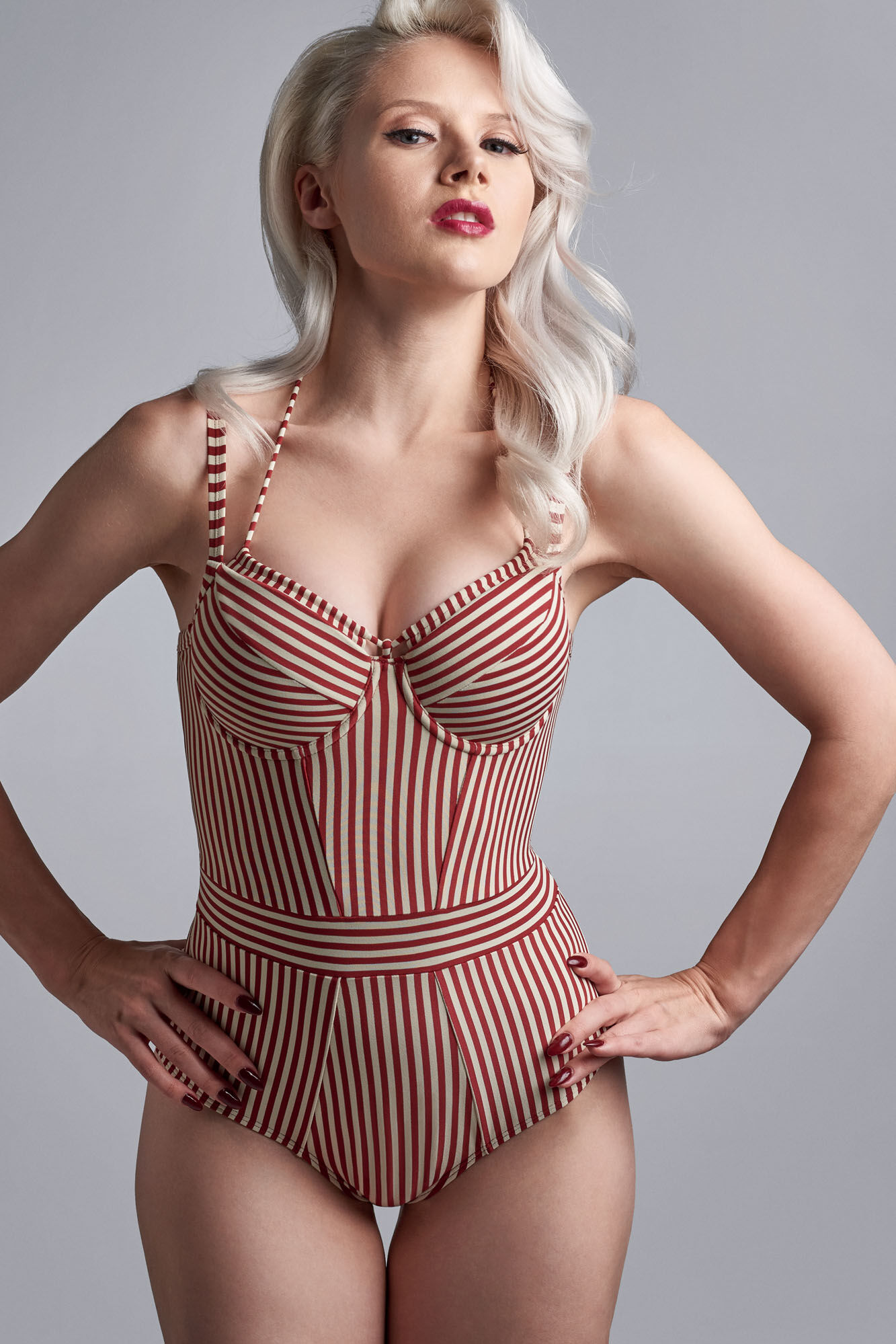 Red and white deals striped bathing suit