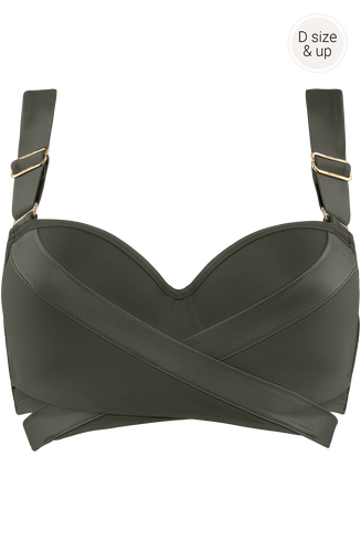 cache coeur plunge balconette bikini top | wired padded seaweed green