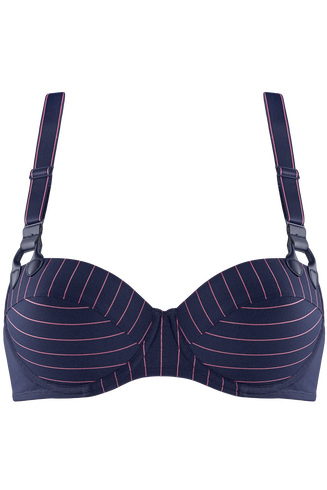 Gloria Plunge Balconette Bh | Wired Padded Maritime Blue And Pink - 85c