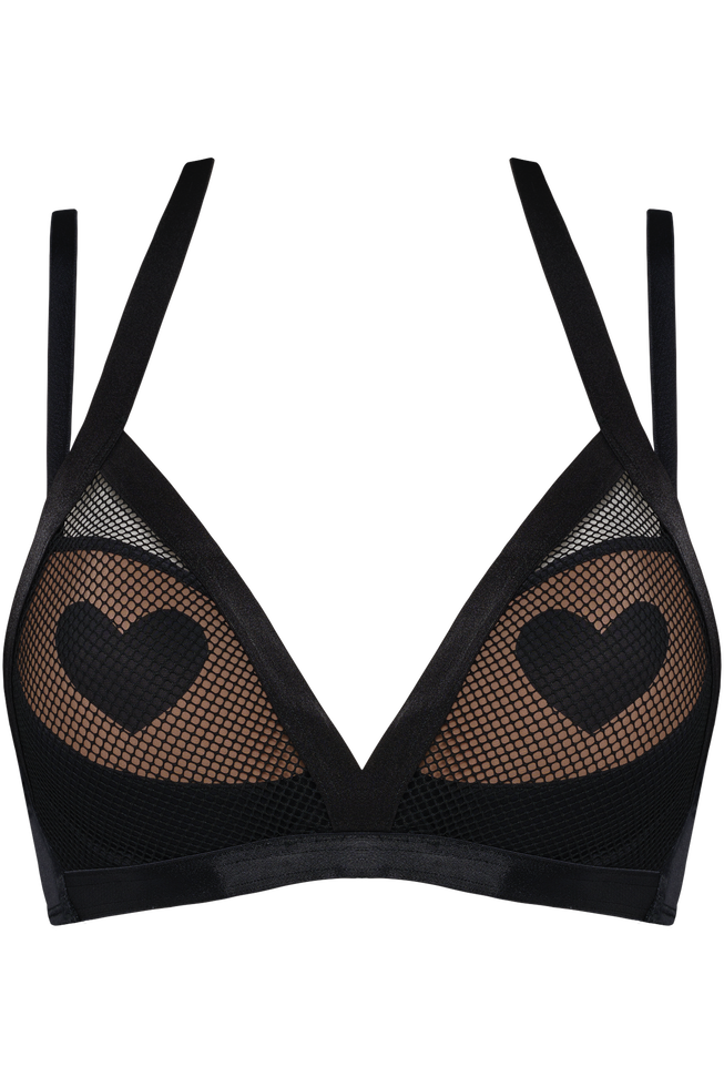 Heartbreaker push up bra in black mesh and sand