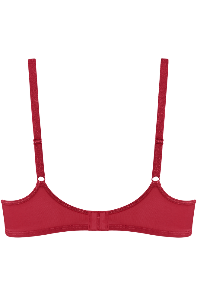 This sparkling red push up bra is a must have in your wardrobe. This soft elastic fabric has been decorated with a shimmering red touch. Decorate your cleavage with glittery finished red straps on top of the cups. As a finishing touch this bra has space ship inspired ornaments on the bindings. Let's not forget the perfect padding that gives you extra support while giving you a dazzlingly deep cleavage. Wear this sparkly bra and dare to be a woman with a mission!