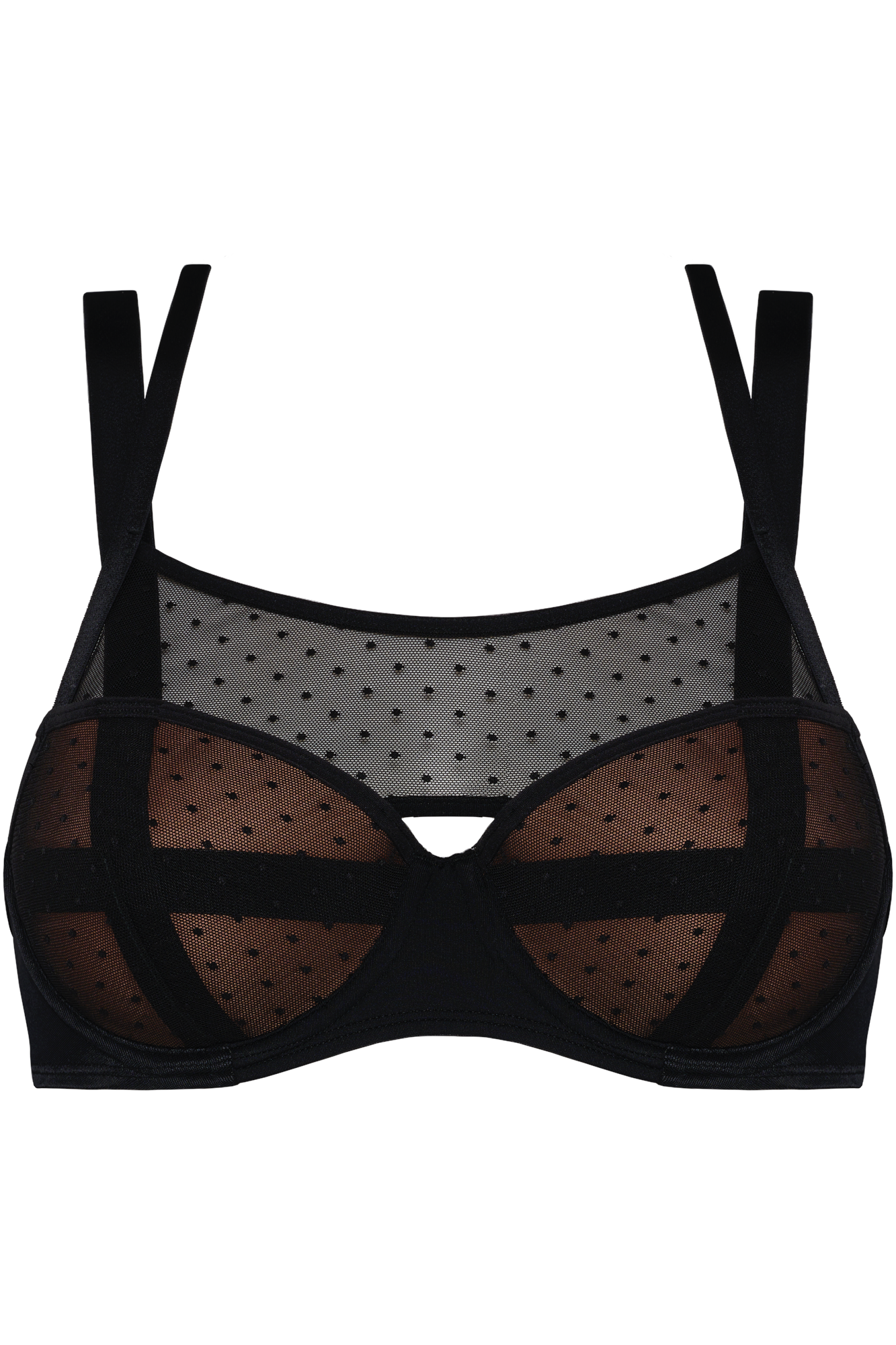 Marlies Dekkers flash dance plunge balconette bh wired padded sheer black polka dot