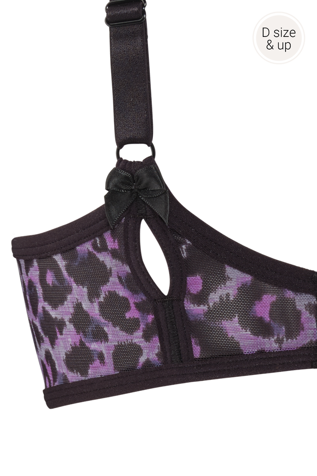 peekabooplunge balcony bra | black purple leopard